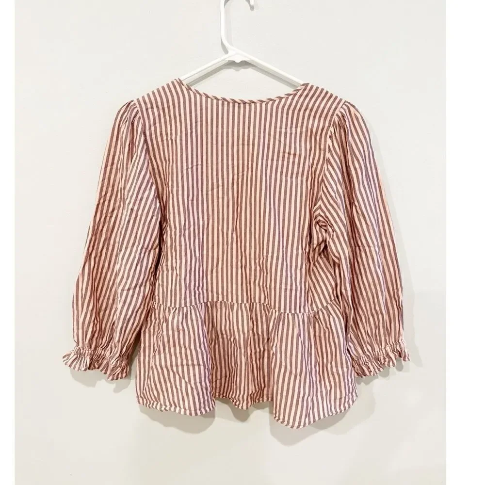 Madewell puff sleeve peplum wrap top stripe sweet tulip